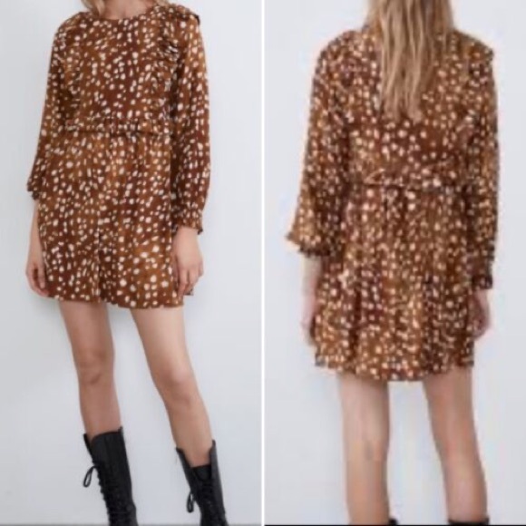 ZARA | ANIMAL PRINTED DRESS WITH RUFFLES | Sz S - Picture 2 of 4